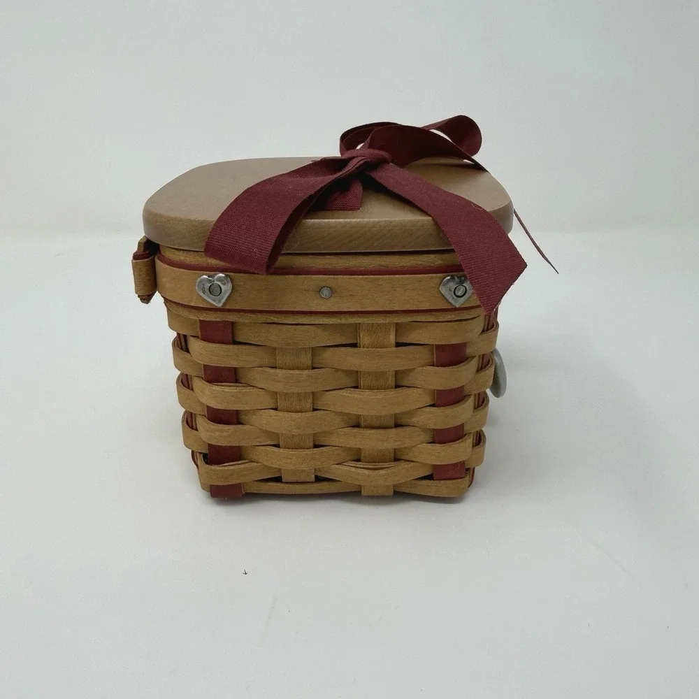 Longaberger Sweetest Gift Small Basket 4x4 Heart Tie Lid Liner Protector